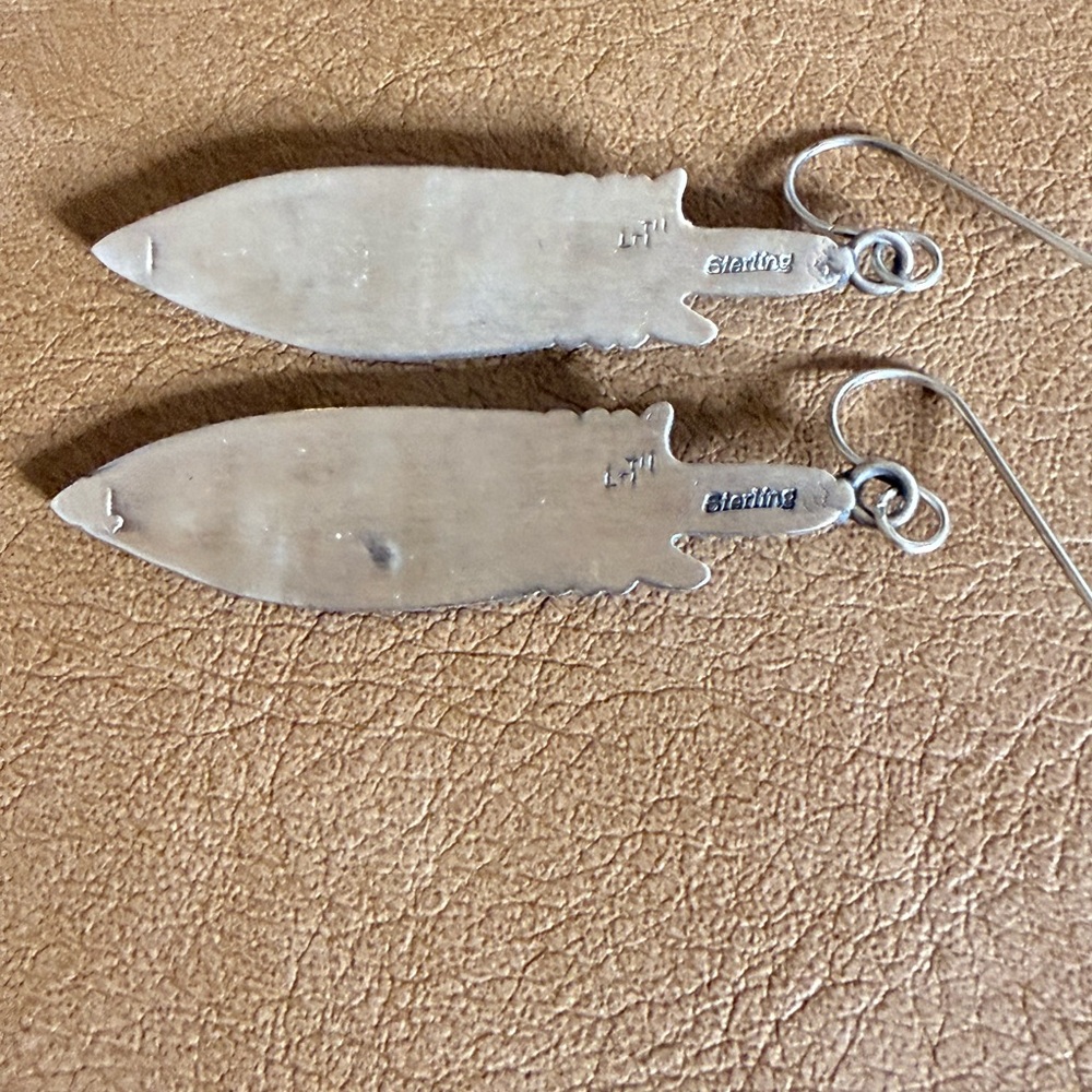 Native Signed Sterling Silver Feather Dangles - image 4